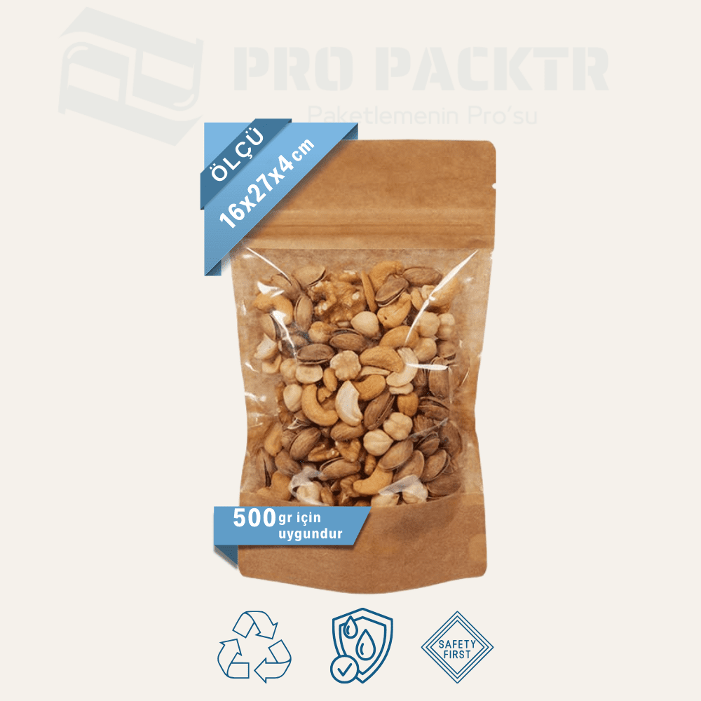 16x27x4cm Geniş Pencereli Kraft Doypack