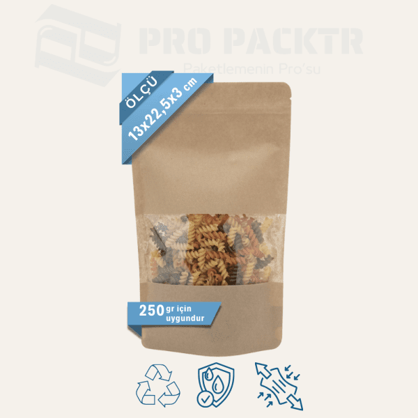13x22.5x3.5cm Kilitli Kraft Pencereli Doypack