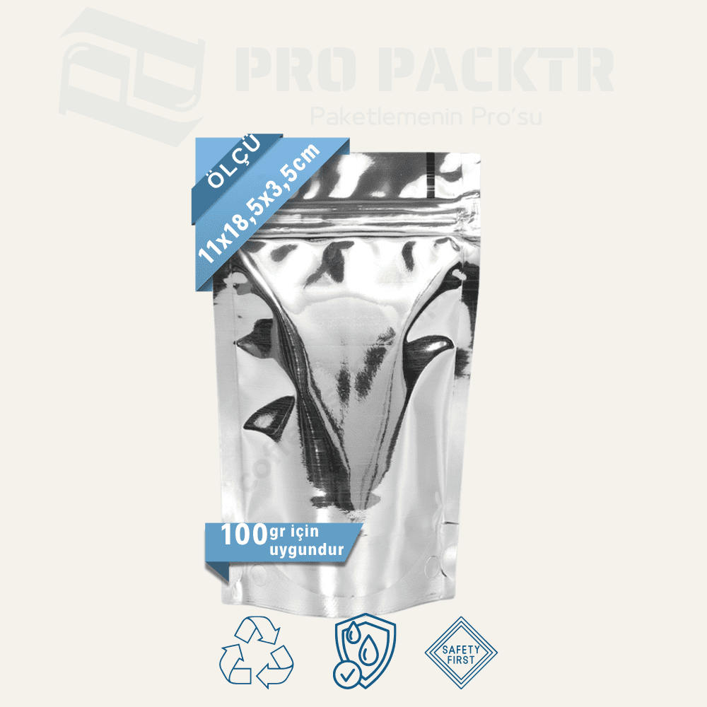 11x18.5x3.5cmParlak Alüminyum Doypack
