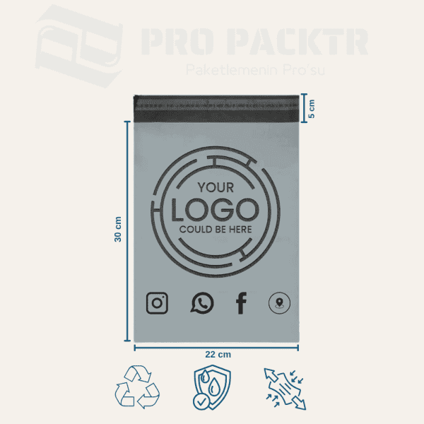 22x30x+5cm Baskılı Cepsiz Kargo Poşeti