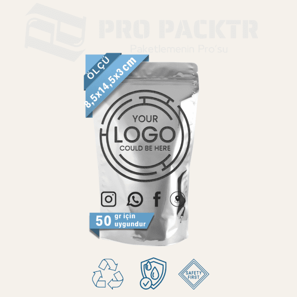 8.5x14.5x3cm Baskılı Alüminyum Doypack