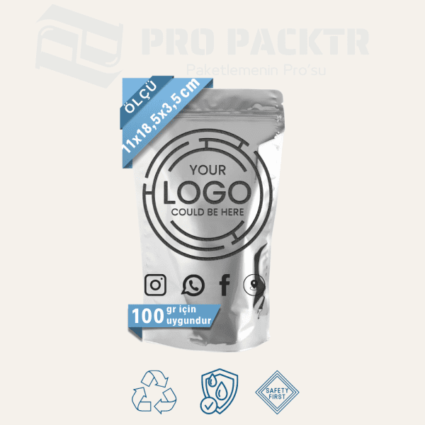 11x18.5x3.5cm Baskılı Alüminyum Doypack