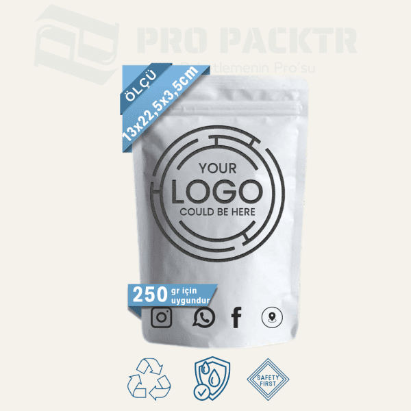 13x22.5x3.5cm Baskılı Mat Alüminyum Doypack