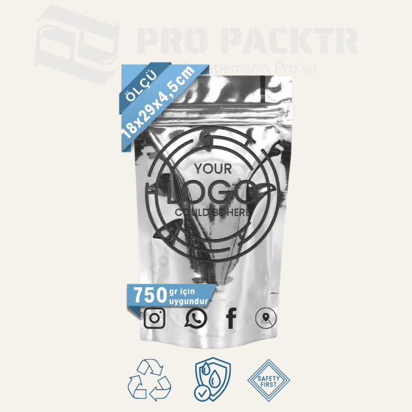 18x29x4.5cm Baskılı Parlak Alüminyum Doypack