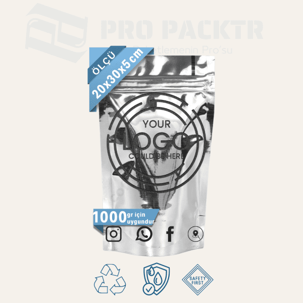 20x30x5cm Baskılı Parlak Alüminyum Doypack